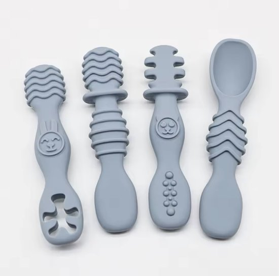 KimDo - Baby Bestek Siliconen - 4 stuks - Blauw - Lepeltjes - Sensorisch - BPA vrij van Merkloos