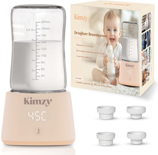 Kimzy Flessenwarmer beige inclusief 4 adapters - flessenwarmer voor onderweg - 4 temperatuurniveaus - geschikt voor onder andere Philips Avent, Dr Browns, Tommee Tippee & Difrax van Kimzy