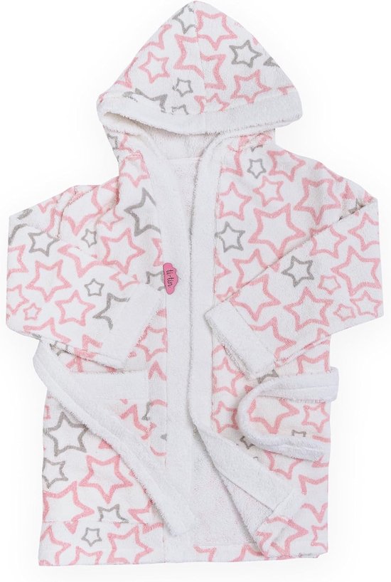 Kind badjas 1 jaar, blauw, 100% katoen, sterrenprint, zacht en comfortabel