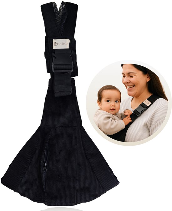 Kindelis – Baby Draagzak – Draagdoek – Comfortabele Buik- en Rugdrager – Ademend & Veilig – voor Baby's en Peuters tot 15kg – Zwart van Kindèlis