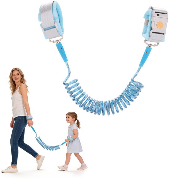 Kinder Anti-Verlies Veiligheidsriem – 2M Uitrekbare Polsband met Anti-Snij Metalen Kop – Blauw/Roze