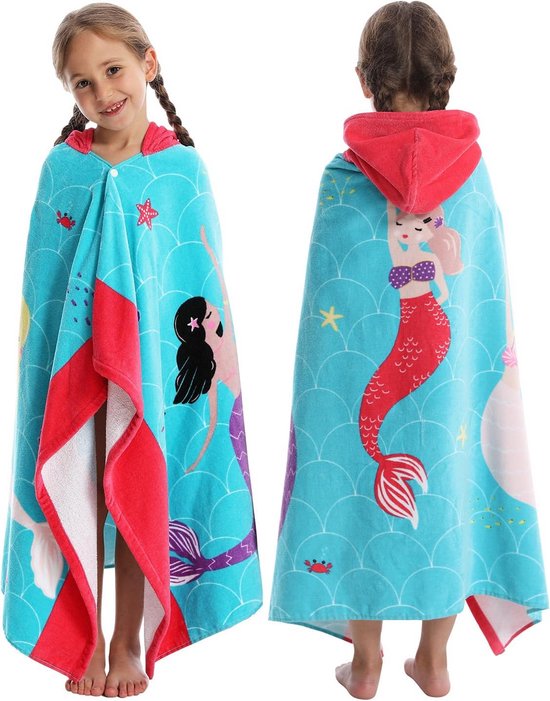 Kinder badcape met capuchon 100% katoen (76,2 x 128 cm) - Mermaid