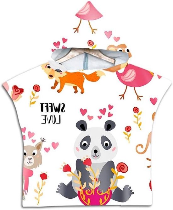 Kinder Badjas Poncho - Handdoek deken - Na het zwemmen - Met capuchon - 60x60cm - Vos Beer