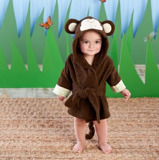 Kinder Badjas - Unisex Aap Badjas - Baby Ochtendjas 0-24 Maanden Oud - Badjas Met Capuchon Kinderen - Dierenbadjas - Kraamcadeau - Bruin van Kinder