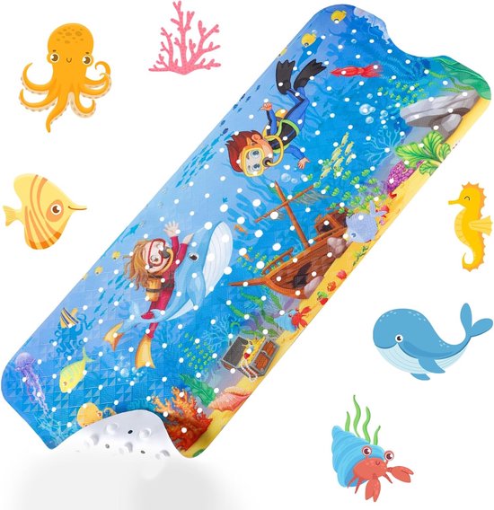 Kinder Badmat - Douchemat Antislip - Veilig Baden - 200 Zuignappen - 100 x 40 cm - Blauw