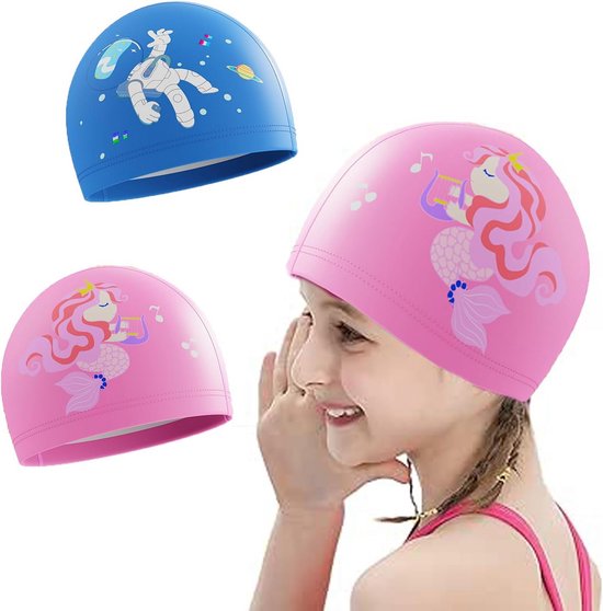 Kinder Badmutsen - Zwemkap Sets - Veilig Zwemmen - Antislip Siliconen - 23x18 cm - Blauw Roze