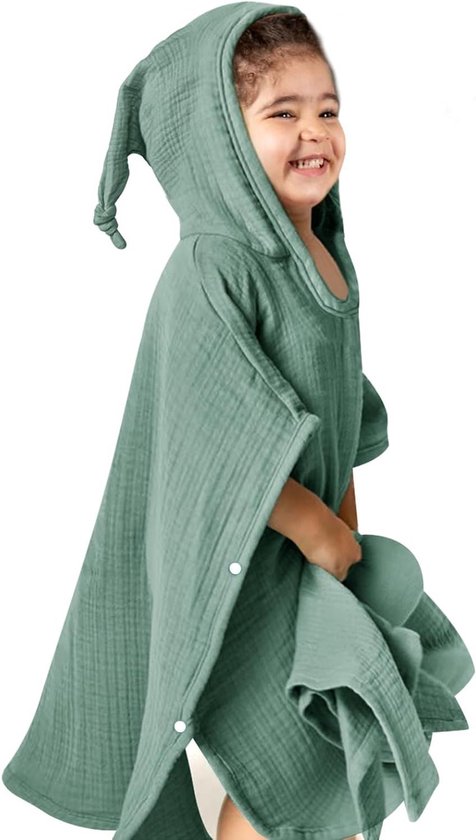 Kinder Badponcho - Baby Handdoek - Na het badderen - Zacht mousseline katoen - 60 x 60 cm - Groen