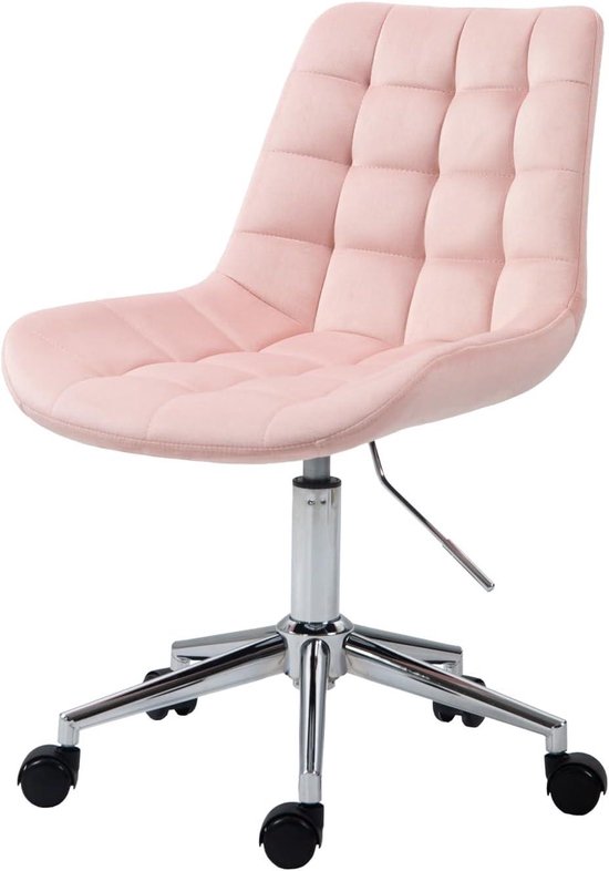 Kinder Bureaustoel - Draaistoel Velvet - Comfortabel Leren - Traploos Verstelbaar - 50x54x80-92cm - Roze