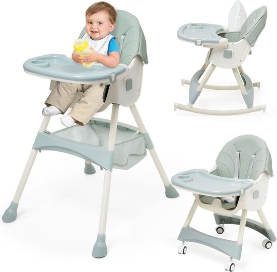 Kinder Eetstoel - 3-in-1 Babystoel Voor Aan Tafel Met Dienblad - Baby Stoel Voor Eten Met Wieltjes - Meegroei Kinderstoel - Baby stoeltje Zitten - Meegroeistoel Met Ligfunctie - Kindereetstoel van Baninni