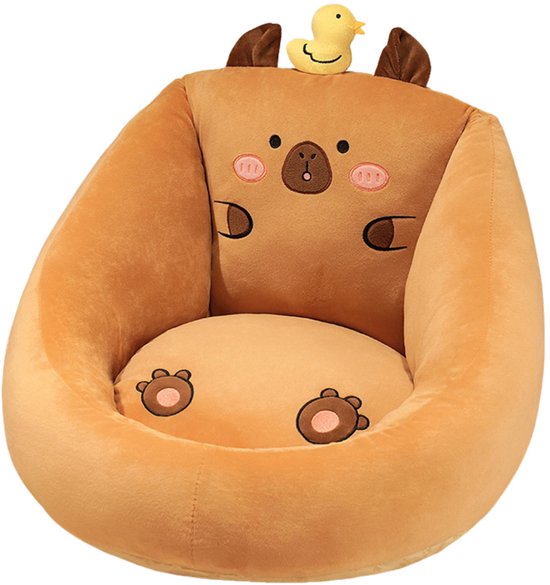 Kinder Fauteuil - Zachte Kinderstoel Met Eend - Baby & Peuter Stoeltje - Capybara Pluche - Plush Zetel - Voor Kinderkamer - 50x45 cm - Bruin van Merkloos