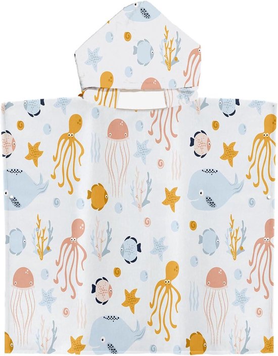 Kinder Handdoekponcho - Aankleedjas Strandlaken - Na het zwemmen - Met capuchon - 60 x 60 cm - Octopus