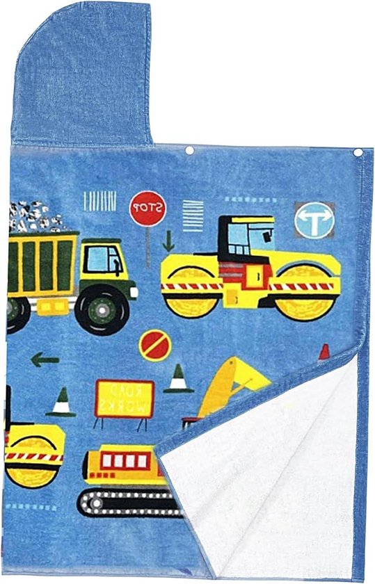 Kinder Kapmantel - Poncho Handdoek - Na het baden - Speels Bouwprint - 127x76 cm - Multicolor