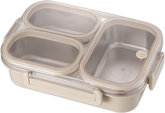 Kinder Lunchbox - Eten Bewaardoos - Maaltijd Voorbereiding - Drievoudig Vaks Ontwerp - 253L x 18B cm - Beige