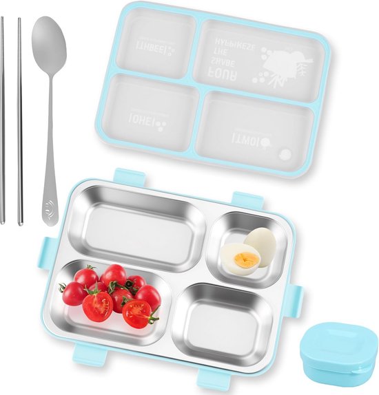 Kinder Lunchbox met 4 Compartimenten - RVS 304 - Lekvrij - Inclusief Bestek