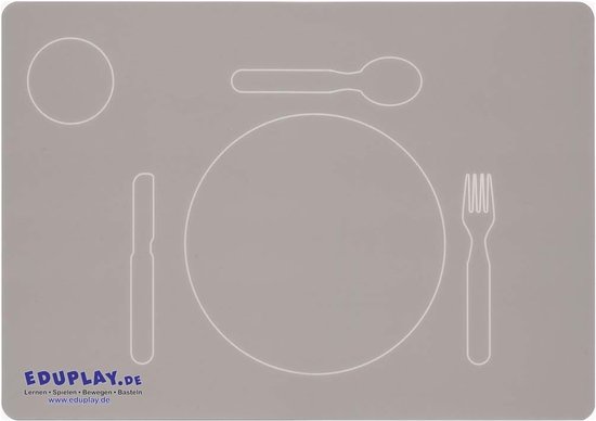 Kinder placemat - Eetmatje kind - Zelfstandig eten - Speciaal voor linkshandigen - 34 x 24 cm - Grijs