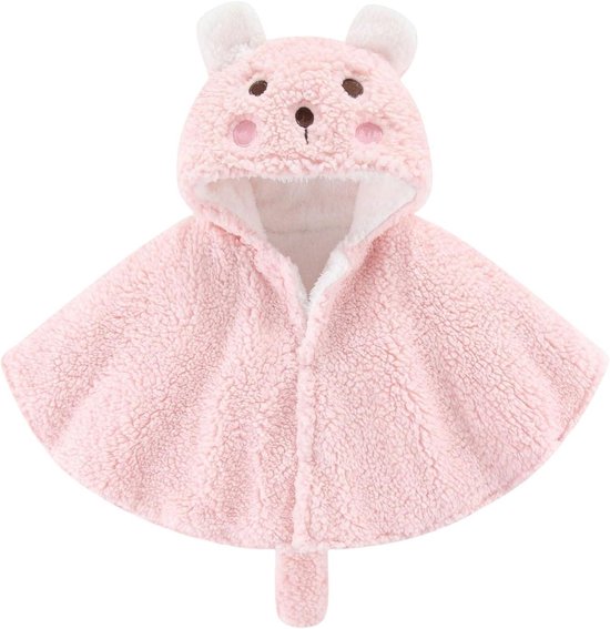 Kinder Poncho Vest - Baby Cape - Buiten Warm Blijven - Capuchon Met Oren - Losse Pasvorm - Bruin