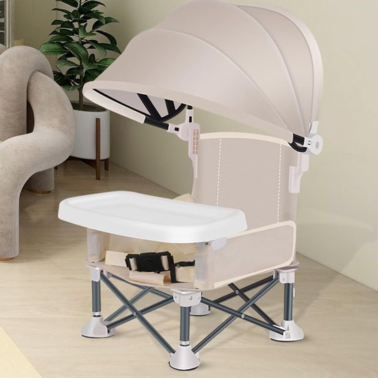 Kinder Reisstoel - Opvouwbare Stoel - Eten Buiten - Met Zonnescherm - 39x18x39 cm - Geel