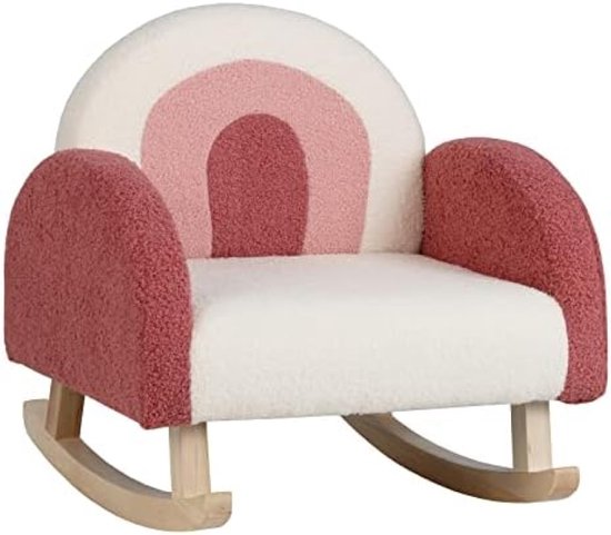 Kinder Schommelstoel Teddy Fluweel Rood Met Massief Houten Poten Anti-Kantel Design Mini Stoel Voor Kinderkamer Peuters 3-5 Jaar