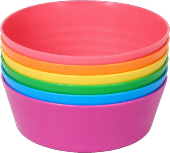 Kinder snack bakjes REGGIE - Multicolor- Kommen - Ø12 cm - 6 stuks - Camping - Feest - Multicolor - Kunststof - kommetjes - schaaltjes - Regenboog kleuren