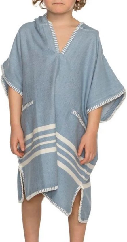 Kinder Strandponcho Hamam Air Blue - 2-3 jaar - - jongens/meisjes/unisex pasvorm - poncho handdoek voor kinderen met capuchon - zwemponcho - badcape - badponcho van Kinder