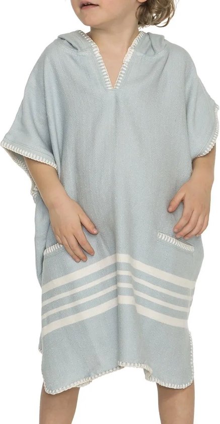 Kinder Strandponcho Hamam Light Blue - 2-3 jaar - - jongens/meisjes/unisex pasvorm - poncho handdoek voor kinderen met capuchon - zwemponcho - badcape - badponcho van Kinder