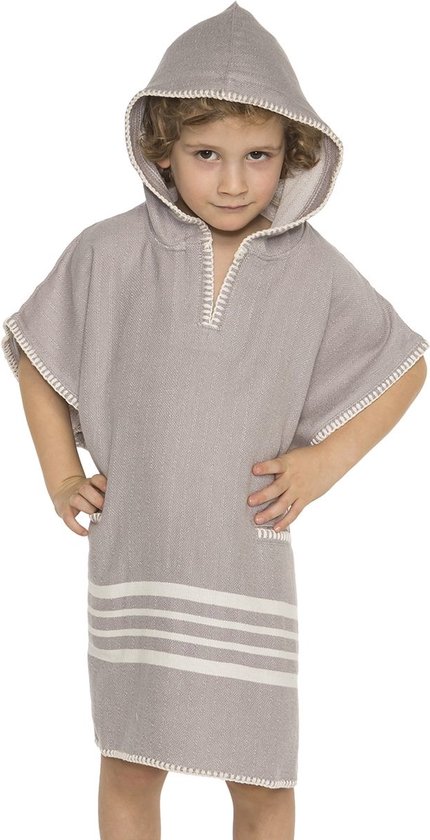 Kinder Strandponcho Hamam Light Grey - 2-3 jaar - - jongens/meisjes/unisex pasvorm - poncho handdoek voor kinderen met capuchon - zwemponcho - badcape - badponcho van Kinder