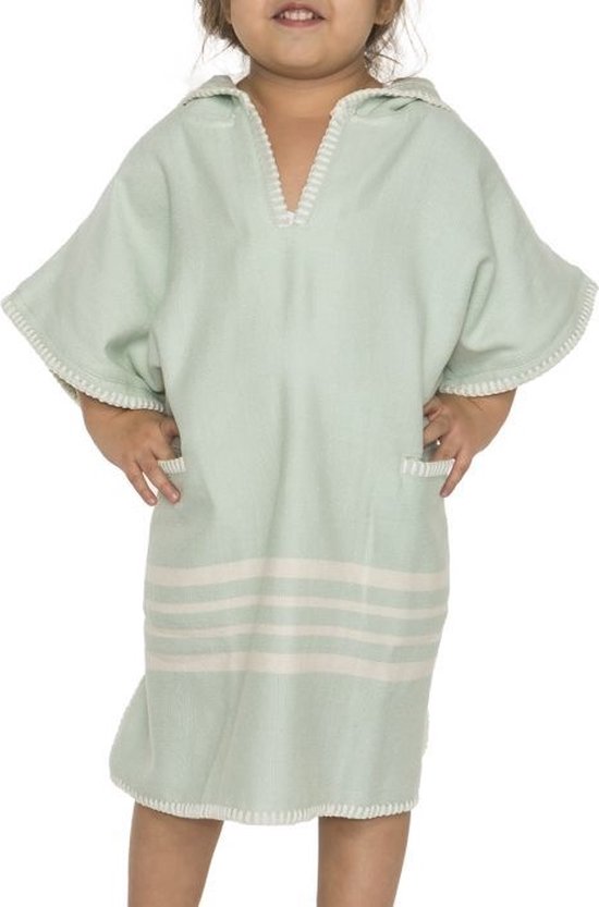 Kinder Strandponcho Hamam Mint - Leeftijd 4-5 jaar (104/110) - kinderponcho - badponcho - strandcape - badcape - jongens/meisjes/unisex pasvorm - poncho handdoek voor kinderen met capuchon - zwemponcho - badcape van Merkloos