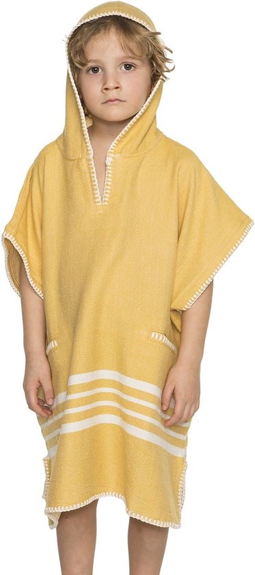 Kinder Strandponcho Hamam Ocher Yellow - Maat 2-3 jaar (92/98) - kinderponcho - badponcho - strandcape - badcape - jongens/meisjes/unisex - poncho handdoek voor kinderen met capuchon - zwemponcho - badcape van Merkloos