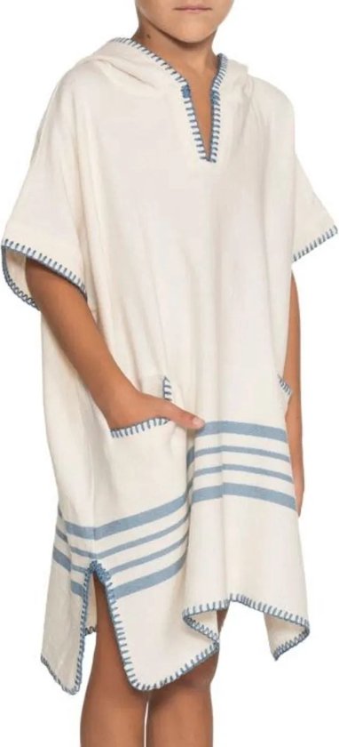 Kinder Strandponcho Natural Air Blue - 2-3 jaar - - jongens/meisjes/unisex pasvorm - poncho handdoek voor kinderen met capuchon - zwemponcho - badcape - badponcho van Kinder