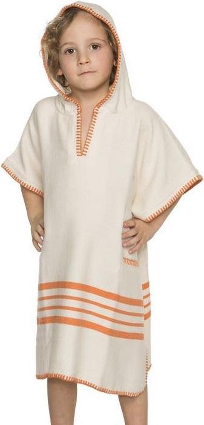 Kinder Strandponcho Natural Orange - 2-3 jaar - - jongens/meisjes/unisex pasvorm - poncho handdoek voor kinderen met capuchon - zwemponcho - badcape - badponcho van Kinder