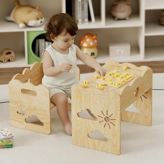 Kinder Tafel en Stoel - Montessori Set Peuters - Spelen en Leren - Geïntegreerde Handgrepen