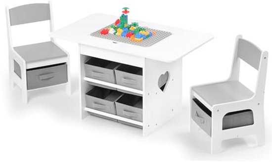 Kinder Tafel Stoel - Kindermeubel Set - Spelen en Leren - Inclusief 6 Opbergdozen