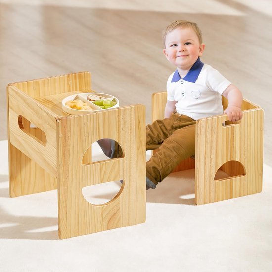 Kinder Tafel Stoel - Montessori meubel - Spelen en leren - Stevig houten ontwerp - 40x30x40 cm - Natuurlijk hout