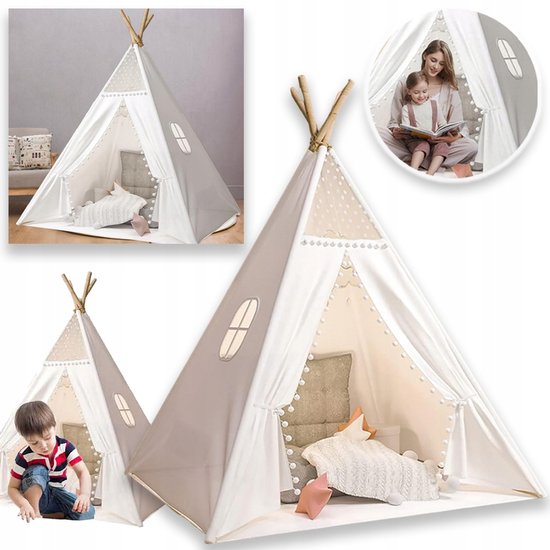 Kinder Tipi-Tent Voor Peuters - Wasbare Tipi-Slaaptent Voor Binnen - Slaapfeest Tent Voor Meisjes En Jongens - Opvouwbare Speeltent, Cadeau En Speelgoed - 120*120*130cm