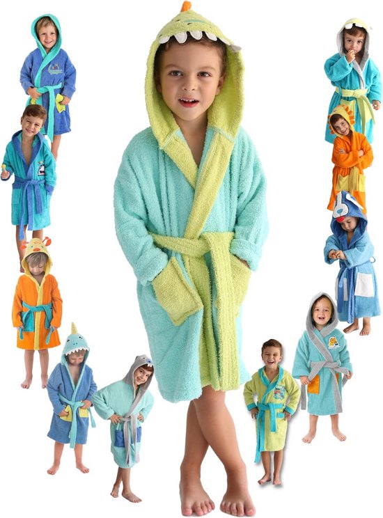 Kinderbadjas met Capuchon en Oortjes, 100% Katoen, Unisex van Merkloos