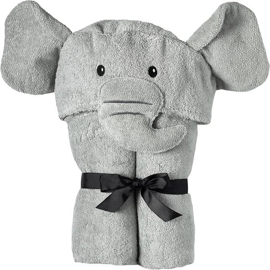 Kinderbadjas met capuchon - Olifant badstof - Na het badderen - Zachte capuchon - Leeftijd 2-8 jaar - Grijs