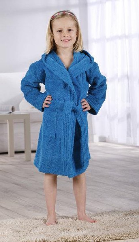 Kinderbadjas met Capuchon Uni Pure 2 Jaar Turquoise col 2334 van Kinder