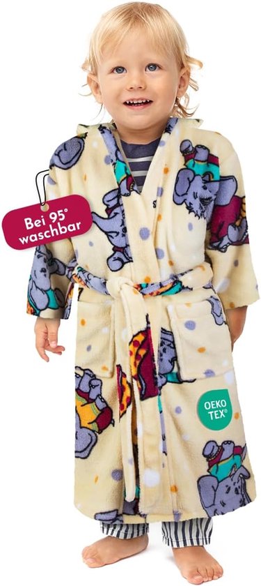 Kinderbadjas Olifant - Fleece badjas - Na douchen - 100% kookvast - Maat 164 - Geel van Merkloos