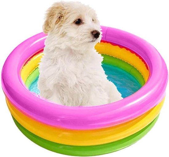 Kinderbadje Huisdierenbad - Opblaasbare Tobbe - Waterpret Buiten - Vouwbaar Direct Gebruik - 60 x 25 cm - Regenboog