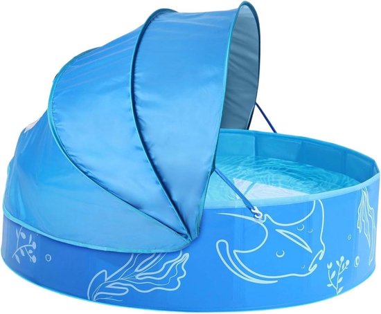 Kinderbadje Met Zonwering - Opblaasbadje Buitenbad - Zomerse Waterpret - Opvouwbaar En Draagbaar - 120x30cm - Blauw