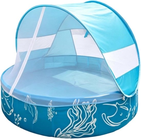 Kinderbadje Opvouwbaar - Zomer Zwembad - Waterspelletjes Buiten - Met Luifel UV Bescherming - 120 x 30 cm - Blauw