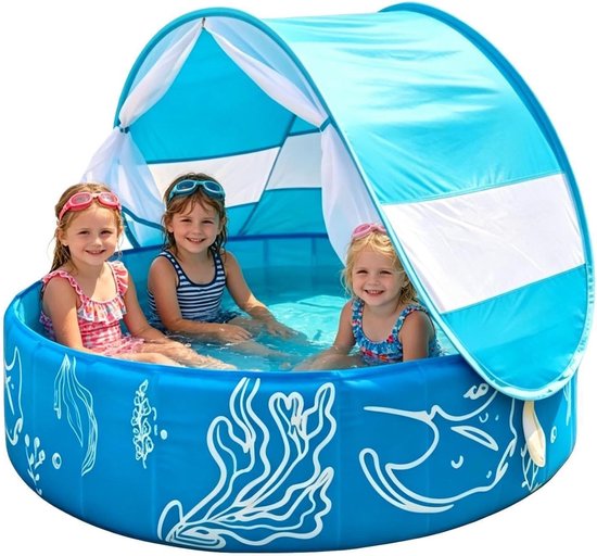 Kinderbadje Opvouwbaar - Zomerbadje Buiten - Spelen en Afkoelen - Met Zonnedak - 120 x 30 cm - Blauw