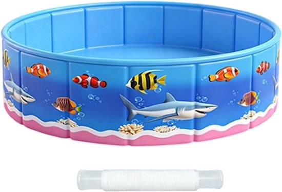 Kinderbadje voor kinderen, rond bad met maritieme thema met harde schaal, opvouwbaar zwembad met cartoonprint, zonder opblazen, zomerwaterspel voor hond op het terras of in de tuin