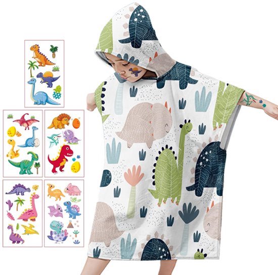 Kinderbadponcho Badhanddoeken met capuchon Microvezelhanddoek Poncho Absorberend Kinderstrandlaken 75 x 65 cm Dinosaurus