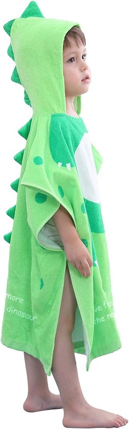 Kinderbadponcho Dinosaurus voor Kinderen - Zachte Badstof Handdoekponcho met Capuchon - 100% Katoen (Groen, 2-4 jaar)