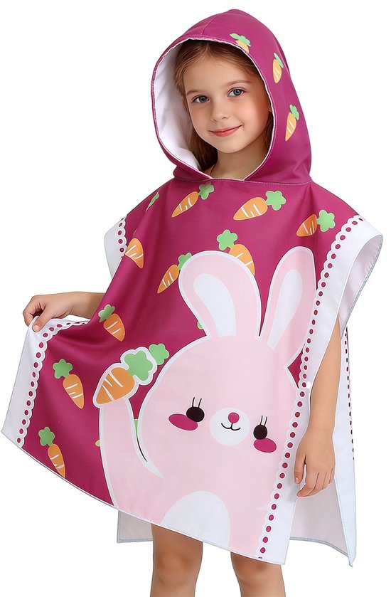 Kinderbadponcho - Microfiber kinderbadhanddoek - Poncho met capuchon - Kindercape met cartoonprint - Absorberende en sneldrogende zwemhanddoek - Kinderstrandponcho met capuchon - Geschikt om te baden, in het zwembad en om te zwemmen van Merkloos