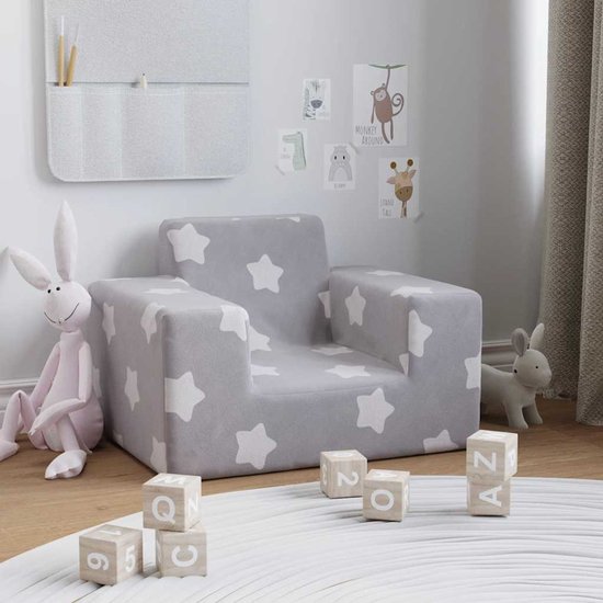Kinderbank | Kinderstoel | Kinderfauteuil | Kindersofa met sterren zacht pluche lichtgrijs van Merkloos