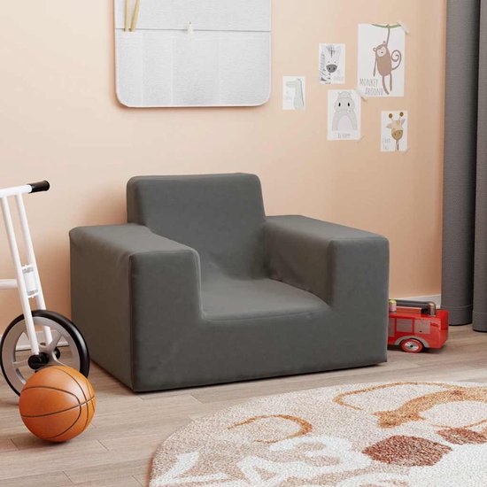 Kinderbank | Kinderstoel | Kinderfauteuil | Kindersofa zacht pluche antraciet van Merkloos