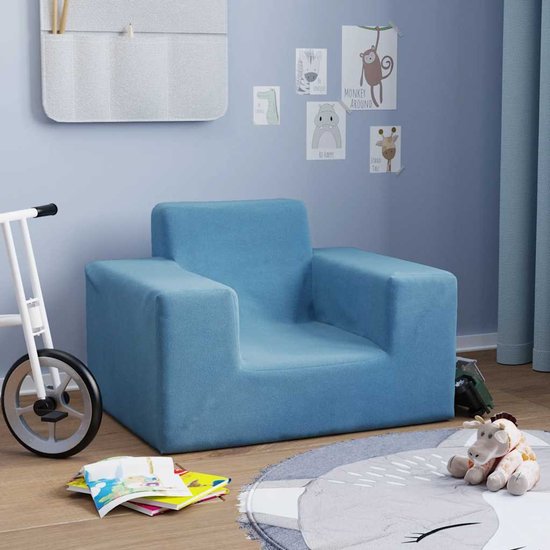 Kinderbank | Kinderstoel | Kinderfauteuil | Kindersofa zacht pluche blauw van Merkloos