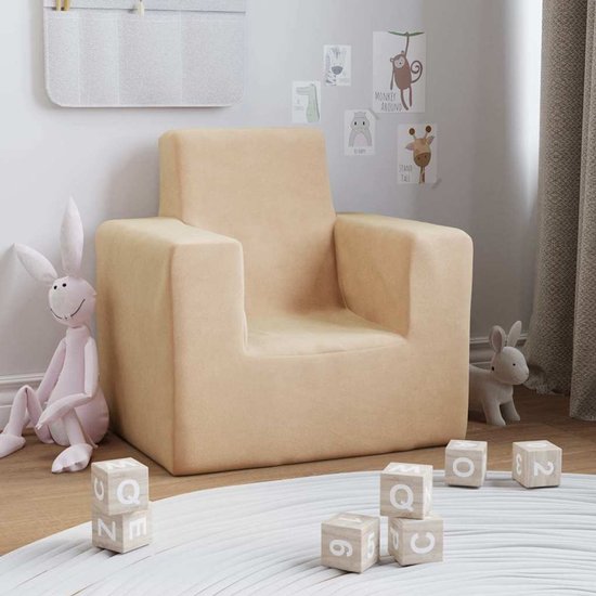 Kinderbank | Kinderstoel | Kinderfauteuil | Kindersofa zacht pluche crèmekleurig van Merkloos